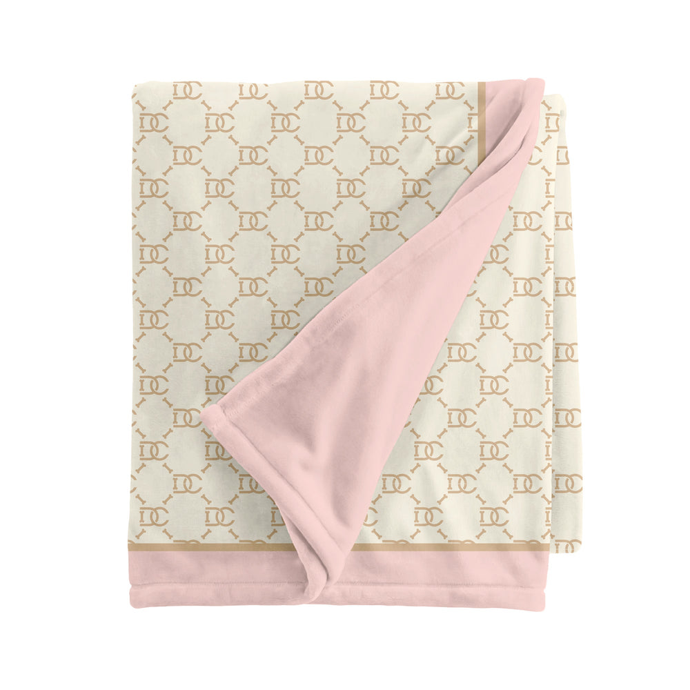 Elegant Chic Luxe Monogram Waterproof Dog Blanket in Blush Pink, versatile, easy-to-clean