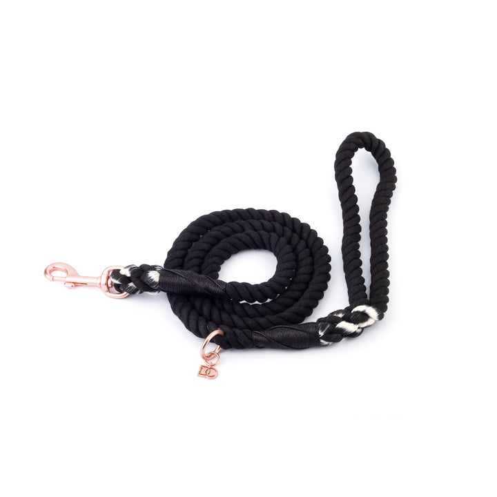 Rope Dog Leash - Black with Rose Gold & Charm