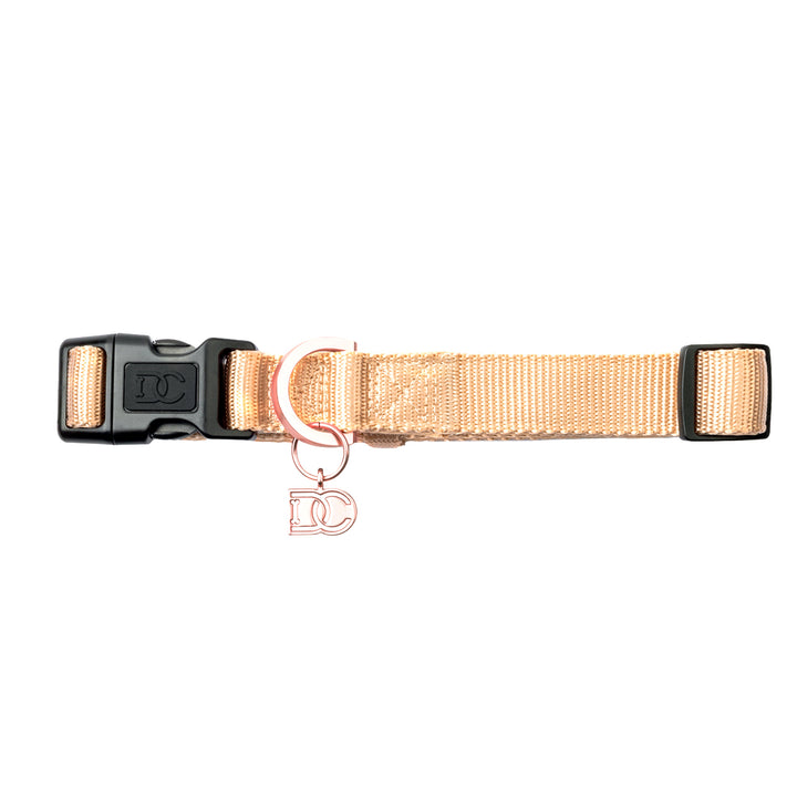 Gold Dune Pet Collar with stylish DC logo in rose gold