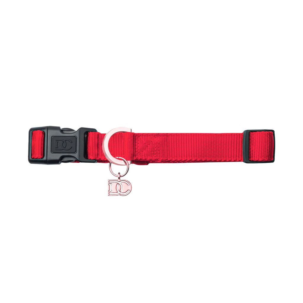 Red Pet Collar with stylish DC logo in rose gold